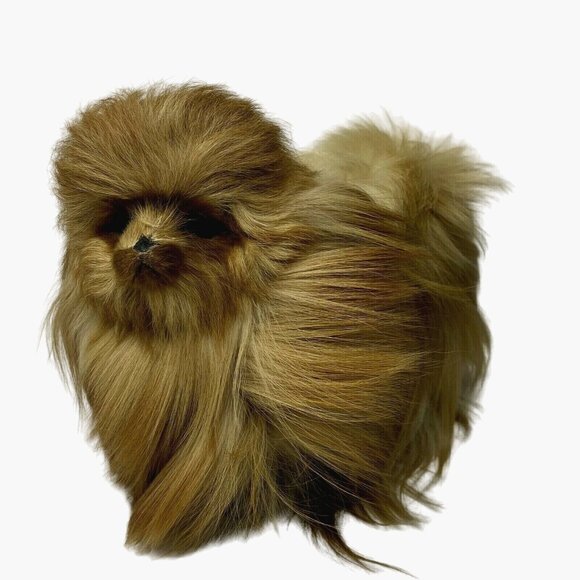 Vintage Pomeranian Dog Figurine 8" Real Fur Handmade OOAK Collectible - Picture 1 of 10